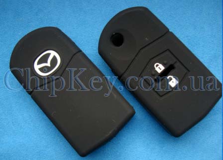 Чехол Mazda силиконовый выкидной ключ 2 кнопки, черный