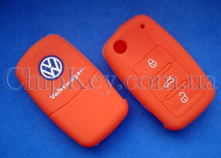Volkswagen силиконовый чехол под выкидной ключ 3 кнопки, оранжевый