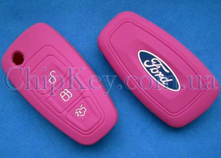 Cиликоновый чехол Ford под выкидной ключ 3 кнопки, розовый