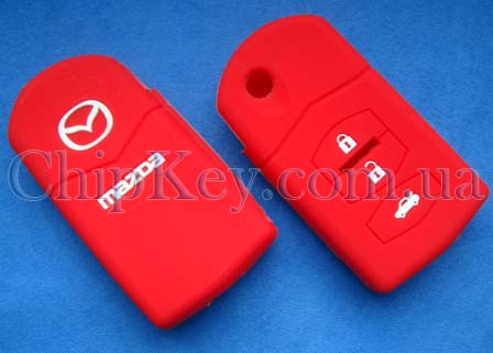 Чехол Mazda силиконовый выкидной ключ 3 кнопки, красный