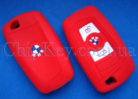 Чехол BMW F Series для smart key силиконовый 3 кнопки, красный