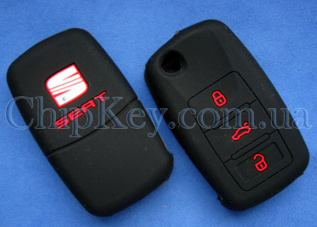 Чехол Seat силиконовый на выкидной ключ 3 кнопки, черный