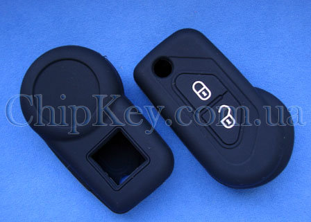 Чехол Peugeot Citroen силиконовый на выкидной ключ 2 кнопки, черный