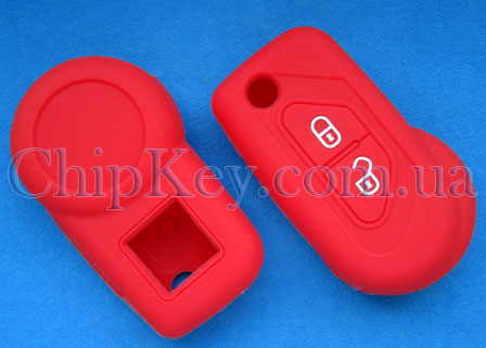 Чехол Peugeot Citroen силиконовый на выкидной ключ 2 кнопки, красный