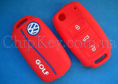 Чехол Volkswagen Golf силиконовый 3 кнопки, красный