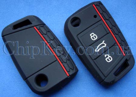 Volkswagen Skoda Seat силиконовый чехол под выкидной ключ 3 кнопки, черный