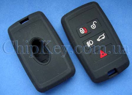 Чехол Land/Range Rover, Jaguar smart key силиконовый 5 кнопок, черный