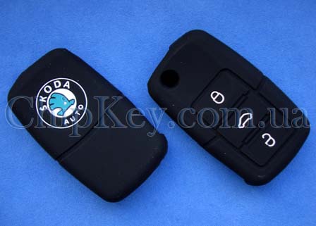 Чехол Skoda на выкидной ключ 3 кнопки, черный