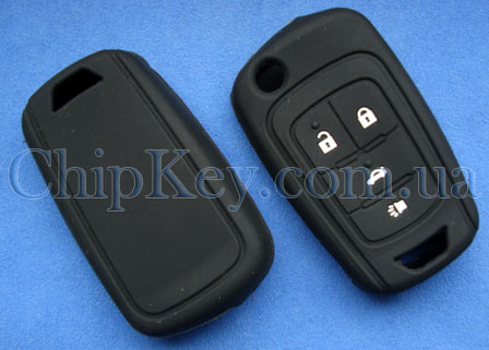 Чехол Chevrolet, Opel силиконовый 4 кнопки, черный