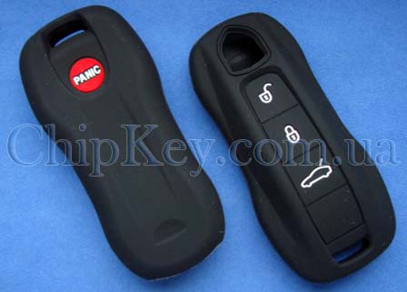 Чехол Porsche smart key силиконовый 4 кнопки, черный