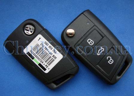 Ключ Volkswagen Golf  5G0 959 752 выкидной 3 кнопки, с чипом ID49 MCAES, 434 Mhz, original