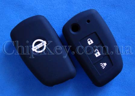Силиконовый чехол Nissan на выкидной ключ 3 кнопки, черный