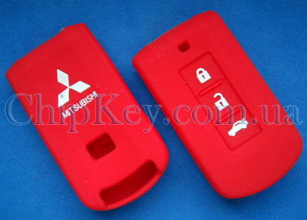 Чехол Mitsubishi smart key силиконовый 3 кнопки, красный