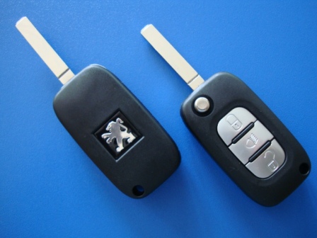 PEUGEOT 107, 207, 307, 308, 408, 2008 выкидной ключ (корпус) 3 - кнопки, лезвие VA2, без крепления  для батарейки