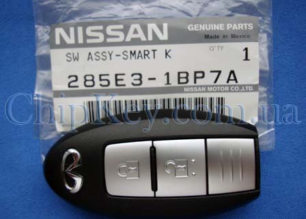 Ключ Infiniti Smart KeyLess 2 кнопки, id46(pcf7952), Continental 5WK49673 433,92Mhz, 285E3-1BP7A Original