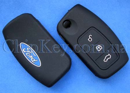 Чехол силиконовый Ford под выкидной ключ 3 кнопки, черный