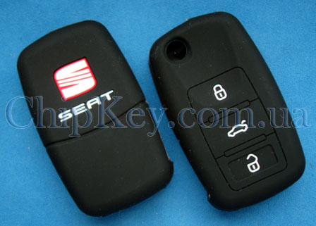 Чехол Seat силиконовый на выкидной ключ 3 кнопки, черный