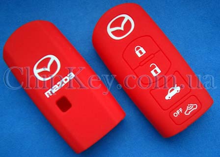 Чехол Mazda силиконовый smart key 4 кнопки, красный