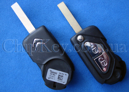 CITROEN выкидной ключ  2 - кнопки, с чипом ID46(PCF7941), 433Mhz, лезвие HU83T