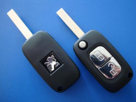 Выкидной ключ Peugeot 107, 207, 307, 308, 408, 2008 (корпус) 2 кнопки, лезвие HU83T, с креплением для батарейки