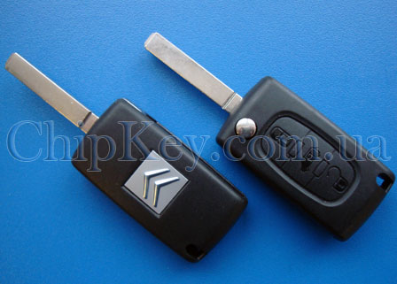 Ключ выкидной Citroën (корпус) 3 кнопки, без крепления батарейки на корпусе, лезвие va2