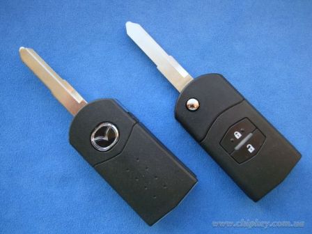 Ключ Mazda 3, 5, 6 выкидной 2 кнопки с чипом id63, 433Mhz, mitsubishi system