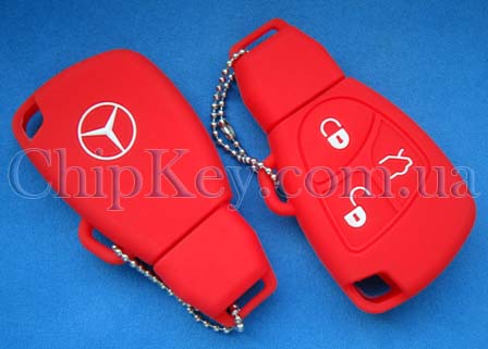 Чехол Mercedes smart key силиконовый 3 кнопки, красный