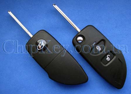 Ключ Hyundai Santa FE выкидной (корпус) 2 кнопки, с крепление батарейки на корпусе, Lamborgini Style