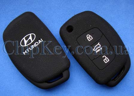Силиконовый чехол Hyundai выкидной ключ 3 кнопки, черный