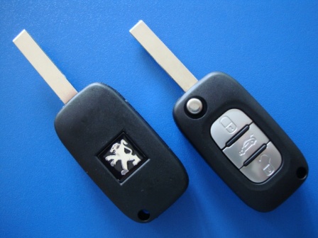 PEUGEOT 107, 207, 307, 308, 408, 2008 выкидной ключ (корпус) 3 - кнопки, лезвие HU83T, без крепления  для батарейки