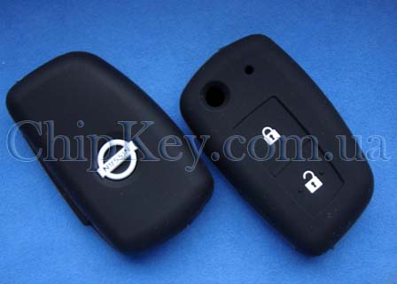 Силиконовый чехол Nissan на выкидной ключ 2 кнопки, черный