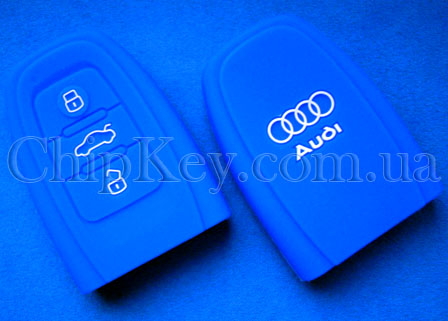 Чехол Audi Smart Key силиконовый 3 кнопки, синий