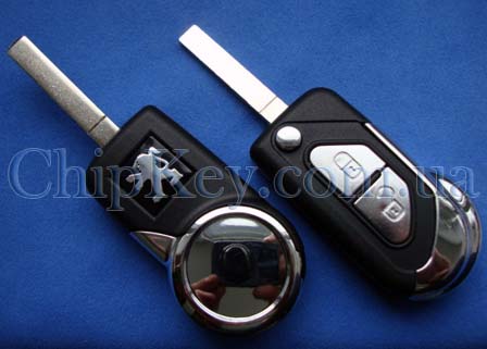 Peugeot выкидной ключ (корпус) 2 - кнопки, лезвие VA2, с креплением для батарейки