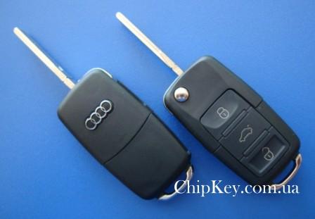 Ключ Audi выкидной (корпус) 3 кнопки 1 кнопка (Panic), лезвие hu66