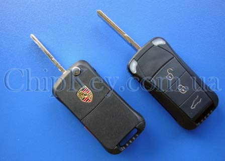 Ключ Porsche выкидной 3 кнопки 1 кнопка(Panic), с чипом id46 (pcf7946), 315 Mhz для рынка USA
