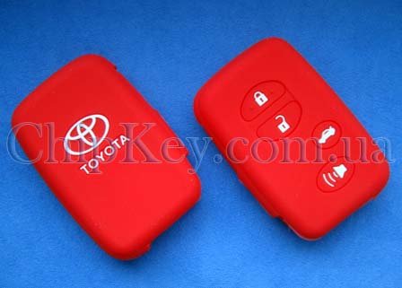 Чехол Toyota Smart Key силиконовый 4 кнопки, красный