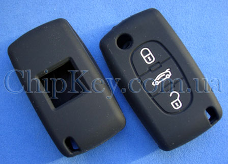 Peugeot Citroen силиконовый чехол на выкидной ключ 3 кнопки, черный