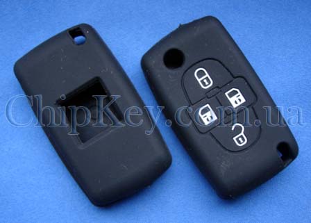 Чехол Peugeot, Citroën силиконовый 4 кнопки, черный