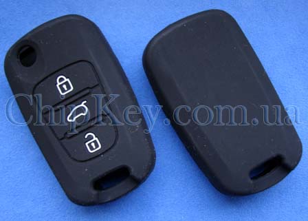 Чехол KIA Hyundai силикновый на выкидной ключ 3 кнопки, черный