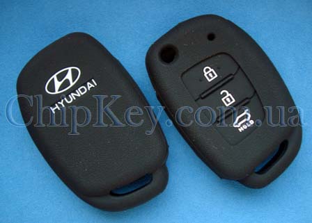 Силиконовый чехол Hyundai выкидной ключ 3 кнопки, черный