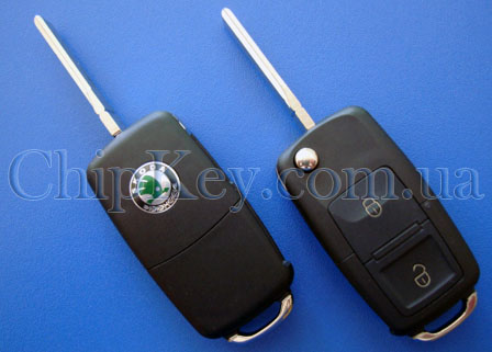 Ключ Skoda выкидной (корпус) 2 кнопки, лезвие hu66