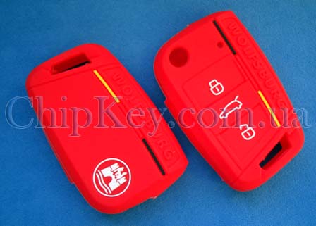 Чехол Volkswagen Wolfsburg силиконовый 3 кнопки, красный