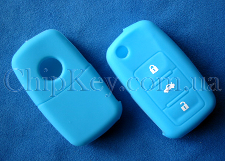 Volkswagen Skoda Seat силиконовый чехол под выкидной ключ 3 кнопки, голубой