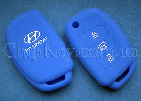 Силиконовый чехол Hyundai выкидной ключ 3 кнопки, синий
