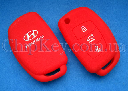 Силиконовый чехол Hyundai выкидной ключ 3 кнопки, красный