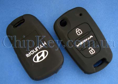 Чехол силиконовый Hyundai Verna на выкидной ключ 3 кнопки, черный