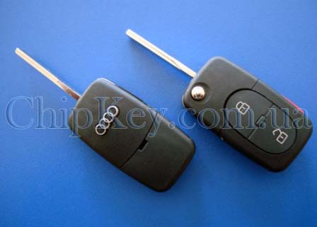Ключ Audi выкидной (корпус) 2 кнопки 1 кнопка, лезвие hu66, под батарейку 2032
