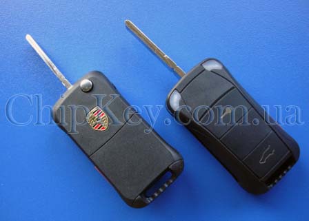 Ключ Porsche выкидной 2 кнопки 1 кнопка(Panic), с чипом id46 (pcf7946), 315 Mhz для рынка USA