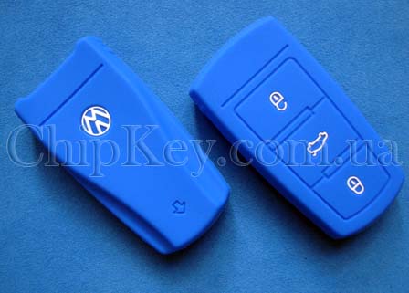 Volkswagen B6, CC Smart Key чехол силиконовый 3 кнопки, синий