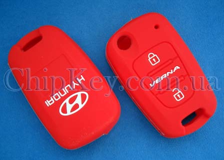 Чехол силиконовый Hyundai Verna на выкидной ключ 3 кнопки, красный